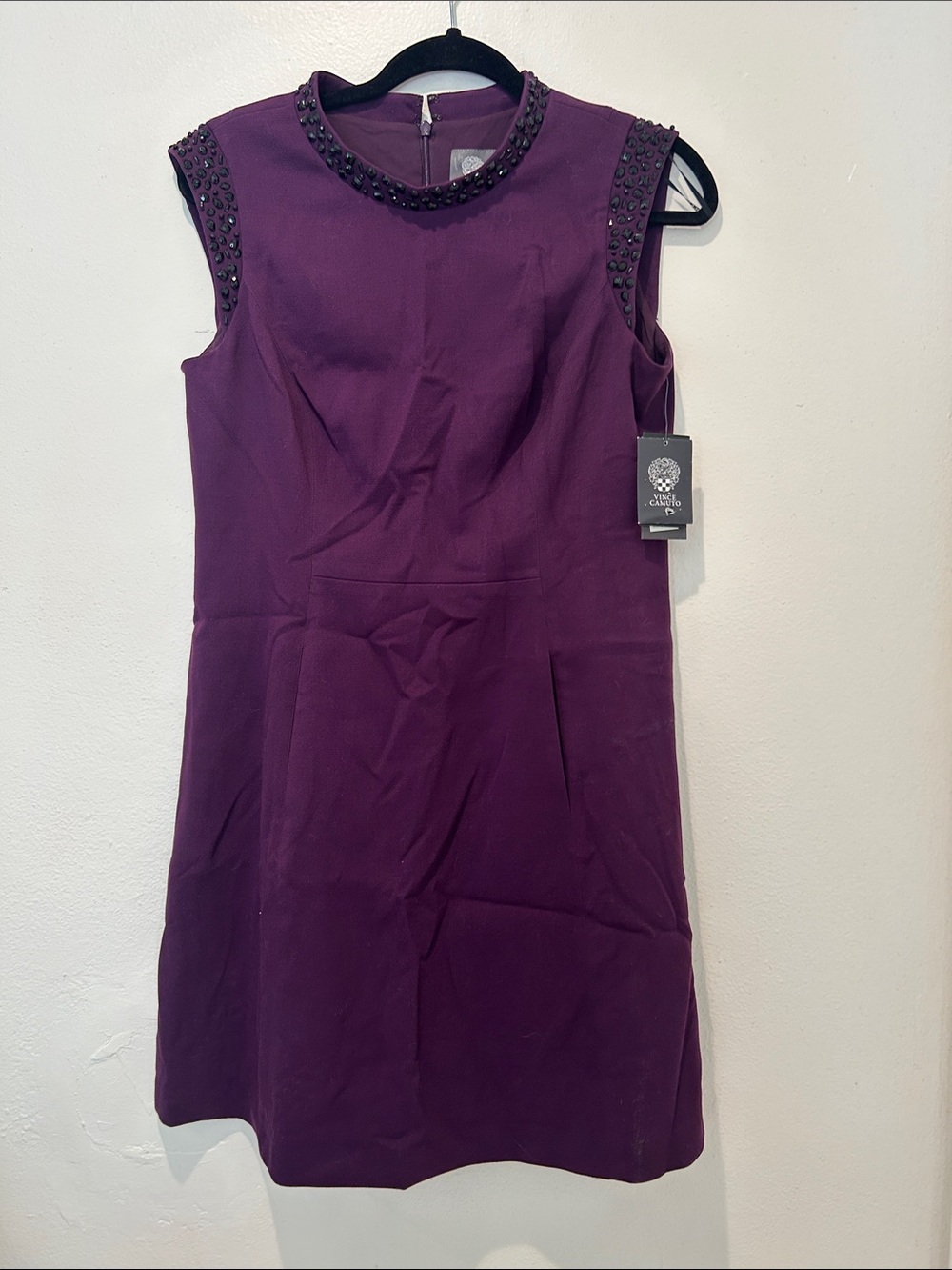 🆕Vince Camuto Plum Embellished Jewel Neck Dress
